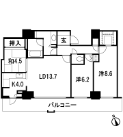 Floor: 3LDK, occupied area: 87.87 sq m, Price: 57.6 million yen