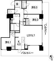 Floor: 3LDK, occupied area: 91.95 sq m, price: 57 million yen