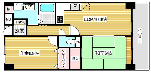 Floor plan. 2LDK, Price 18.2 million yen, Occupied area 56.57 sq m , Balcony area 8.7 sq m