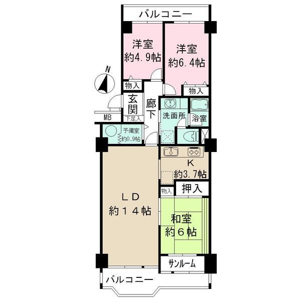 Floor plan. 3LDK, Price 14.9 million yen, Occupied area 82.26 sq m , Balcony area 12.91 sq m
