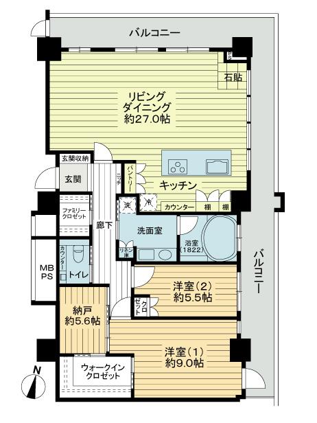 Floor plan. 2LDK + S (storeroom), Price 94,800,000 yen, Footprint 106.63 sq m , Balcony area 30.01 sq m