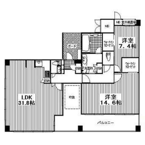 Floor plan. 2LDK, Price 110 million yen, Footprint 125.63 sq m , Balcony area 29.45 sq m