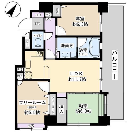Floor plan. 2LDK + S (storeroom), Price 31,800,000 yen, Occupied area 67.02 sq m , Balcony area 12.64 sq m warm Cartersville Zhongshan hand Floor plan