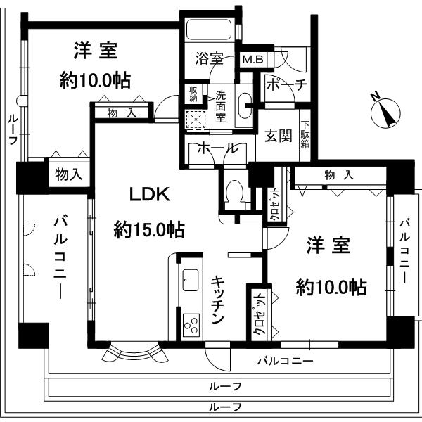 Floor plan. 2LDK, Price 43 million yen, Occupied area 80.71 sq m , Balcony area 20.05 sq m