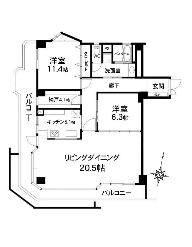 Floor plan. 2LDK, Price 35,800,000 yen, Footprint 110.27 sq m , Balcony area 19.46 sq m