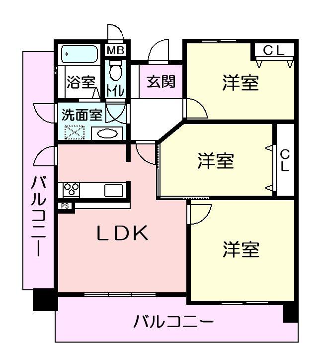 Floor plan. 3LDK, Price 31 million yen, Occupied area 75.19 sq m , Balcony area 23.12 sq m