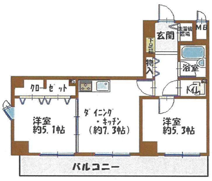 Floor plan. 2DK, Price 18,800,000 yen, Occupied area 42.35 sq m , Balcony area 9.86 sq m room renovated! (2013 June)