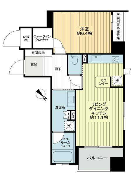 Floor plan. 1LDK, Price 21 million yen, Occupied area 47.27 sq m , Balcony area 4.57 sq m