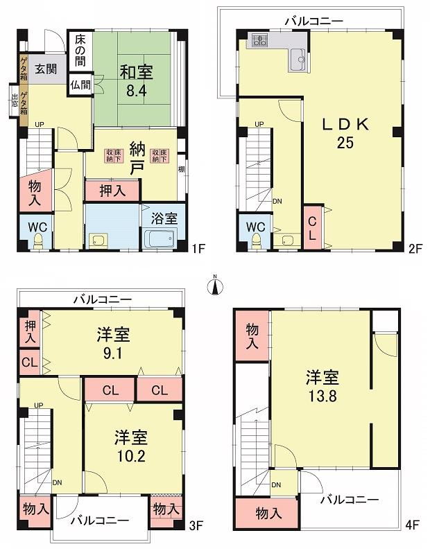 Floor plan. 39,800,000 yen, 4LDK + S (storeroom), Land area 95.01 sq m , Building area 197.17 sq m