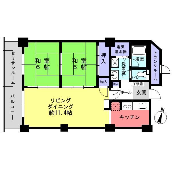Floor plan. 2LDK, Price 10.8 million yen, Occupied area 65.01 sq m , Balcony area 8.02 sq m
