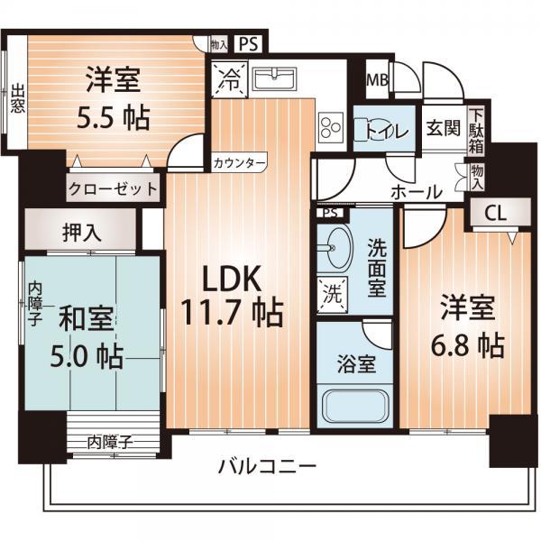 Floor plan. 2LDK+S, Price 31,800,000 yen, Occupied area 67.02 sq m , Can you spacious with a balcony area 12.64 sq m 3LDK.