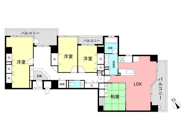 Floor plan. 4LDK, Price 69,500,000 yen, Footprint 128.69 sq m , Balcony area 17.43 sq m