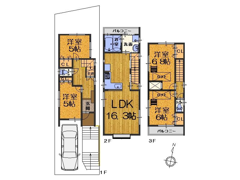 Floor plan. (E Building), Price 35,800,000 yen, 4LDK, Land area 68.34 sq m , Building area 93.64 sq m