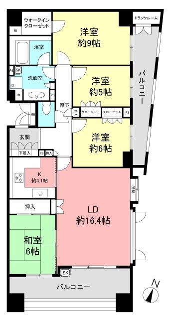 Floor plan. 4LDK, Price 44,800,000 yen, Footprint 105.25 sq m , Balcony area 26.64 sq m