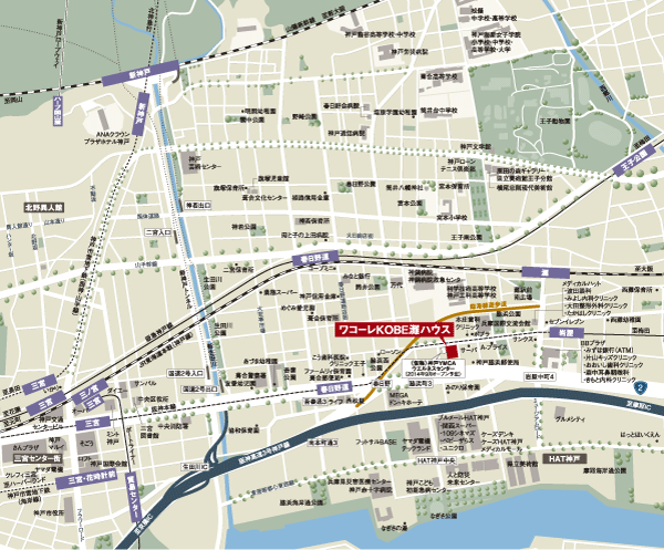 Surrounding environment. Specialty stores and supermarkets, Enhancement in large-scale commercial facilities and amusement facilities are within walking distance, such as cinema also enter "Bull mail HAT Kobe". Is also familiar Hyogo Prefectural Museum of Art and Nagisa Park. Also, A 7-minute walk of JR Kobe Line from "Nada" station, 1 station 3 minutes to "Sannomiya" station. Access to the city is also comfortable (local guide map)