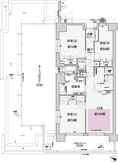 Floor: 3LDK, occupied area: 72.76 sq m, Price: 36.8 million yen