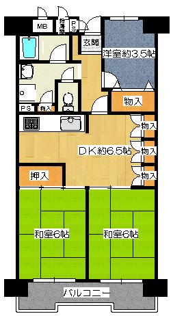 Floor plan. 3DK, Price 8.3 million yen, Occupied area 60.68 sq m , Balcony area 9.2 sq m
