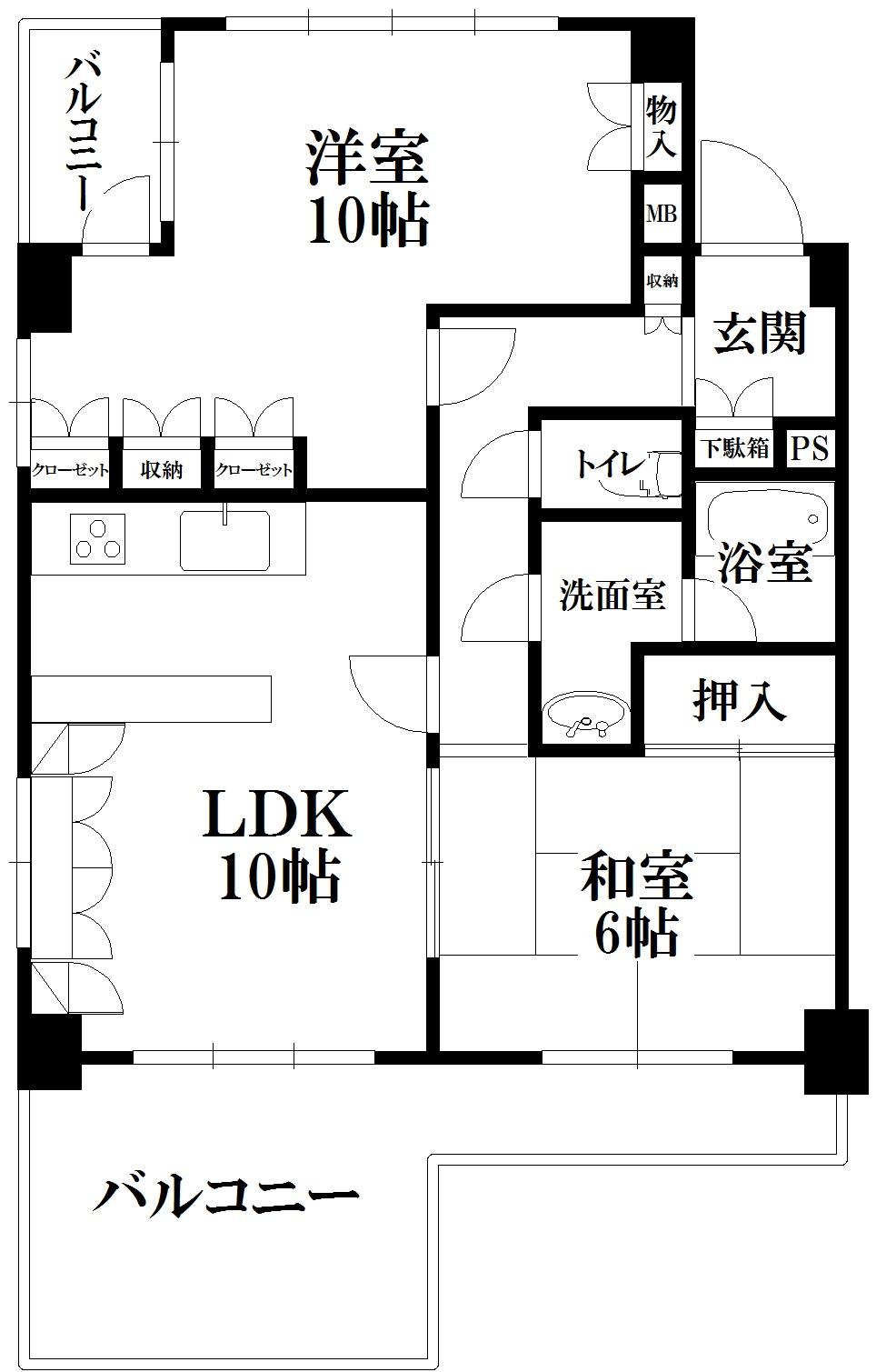 Floor plan. 2LDK, Price 17.2 million yen, Occupied area 65.23 sq m , Balcony area 20.2 sq m