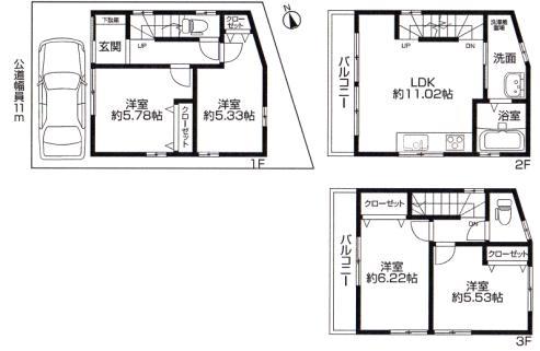 Floor plan. (B No. land), Price 30,800,000 yen, 4LDK, Land area 46.12 sq m , Building area 82.98 sq m