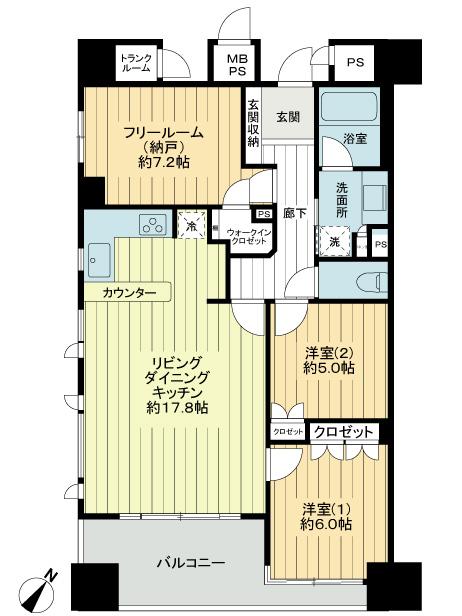 Floor plan. 2LDK + S (storeroom), Price 34,500,000 yen, Occupied area 80.01 sq m , Balcony area 8.37 sq m
