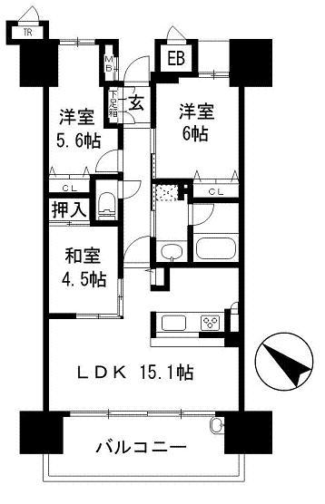 Floor plan. 3LDK, Price 23,900,000 yen, Footprint 70 sq m , Balcony area 11.97 sq m Louis Chatelet Kobe Port Island Floor plan