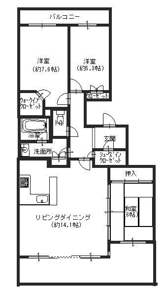 Floor plan. 3LDK, Price 35,800,000 yen, Occupied area 84.67 sq m , Balcony area 25.57 sq m