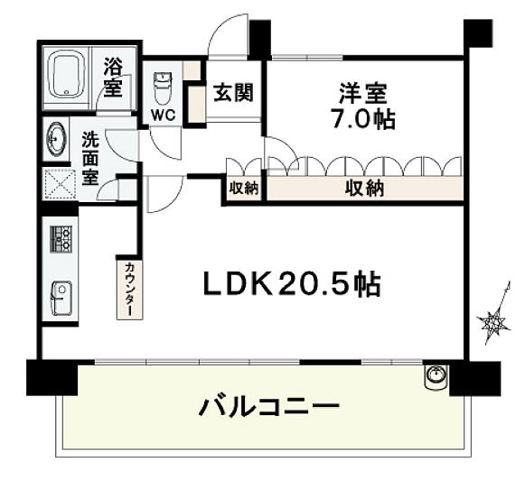 Floor plan. 1LDK, Price 30,800,000 yen, Occupied area 62.44 sq m , Balcony area 17.04 sq m