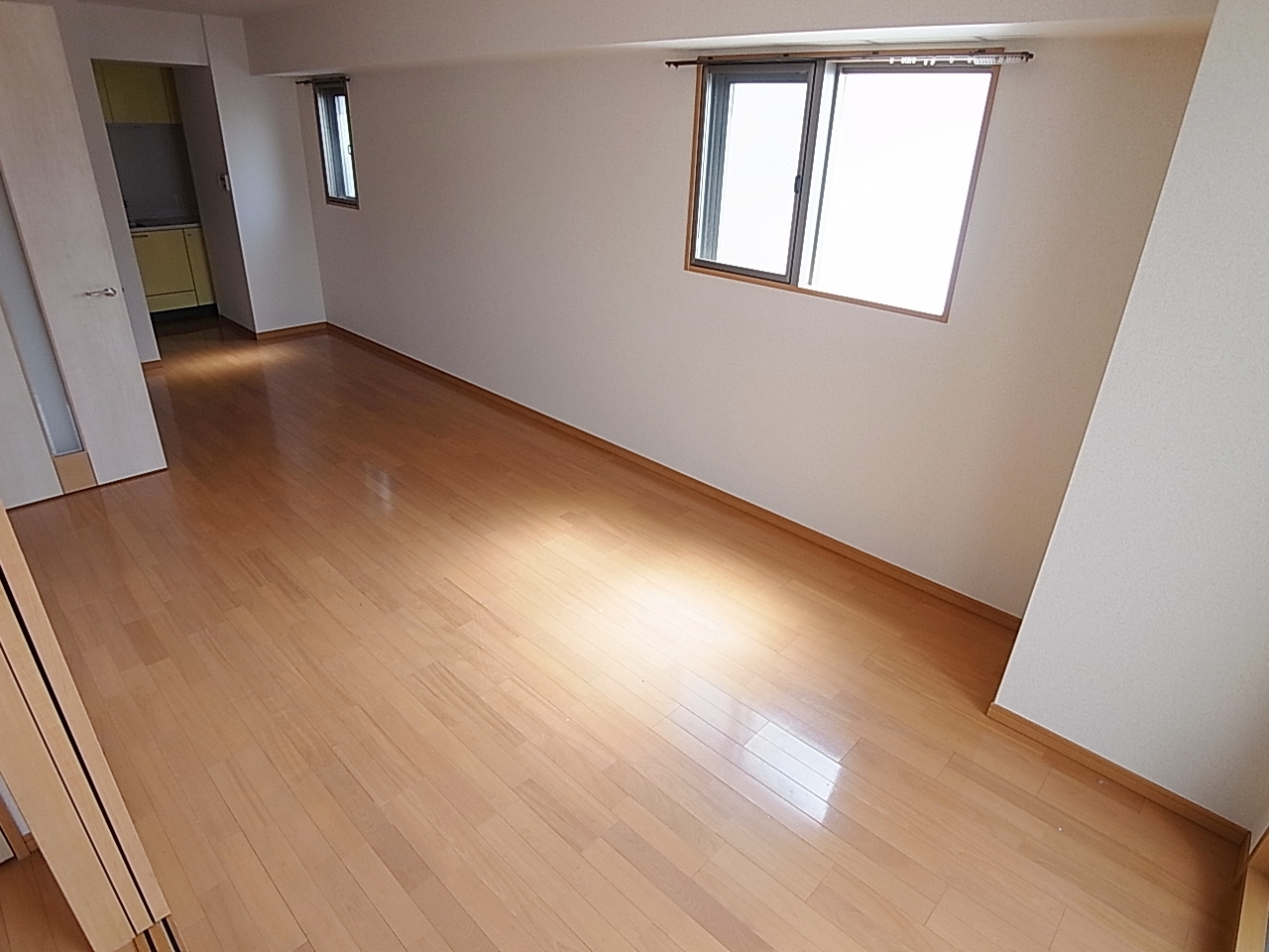 Living and room. Beautiful flooring of floor heating installation