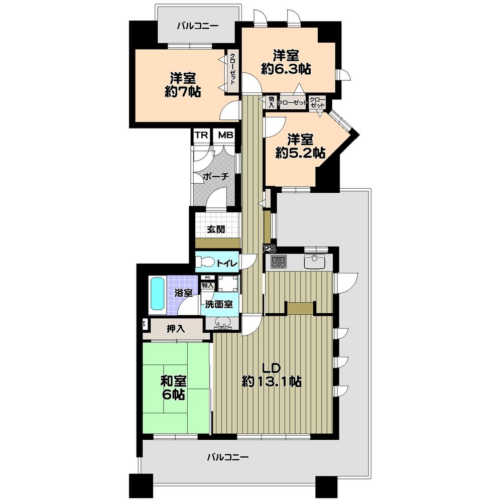 Floor plan. 4LDK, Price 34,800,000 yen, Occupied area 92.63 sq m , Balcony area 35.48 sq m