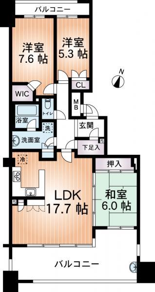 Floor plan. 3LDK, Price 43,980,000 yen, Occupied area 84.67 sq m , Balcony area 25.57 sq m floor plan drawings