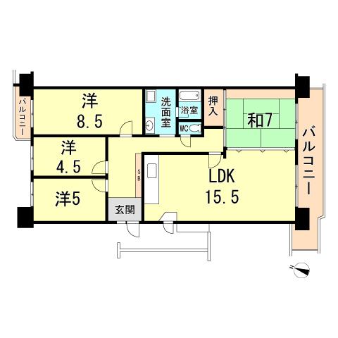 Floor plan. 4LDK, Price 20.8 million yen, Occupied area 98.81 sq m , Balcony area 20.44 sq m