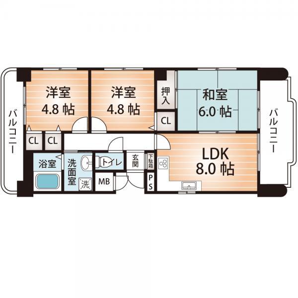 Floor plan. 3LDK, Price 17.5 million yen, Occupied area 56.39 sq m , Balcony area 13.32 sq m