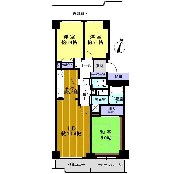 Floor plan. 3LDK, Price 14.8 million yen, Footprint 73.2 sq m , Balcony area 8.54 sq m