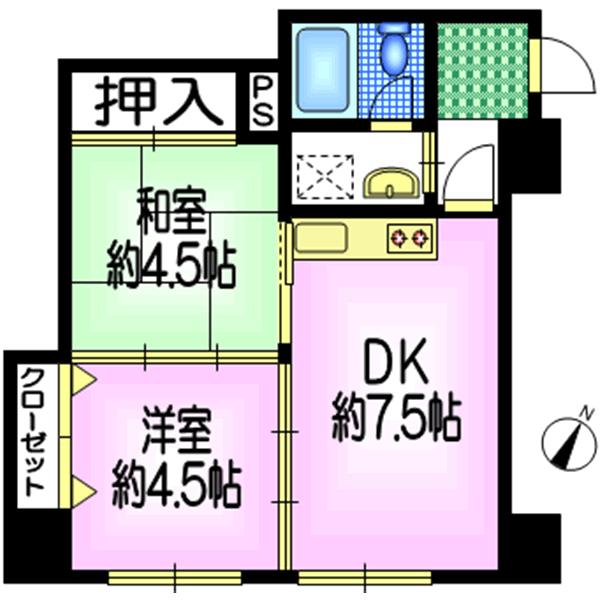 Floor plan. 2DK, Price 8.9 million yen, Occupied area 38.28 sq m , Balcony area 4.67 sq m