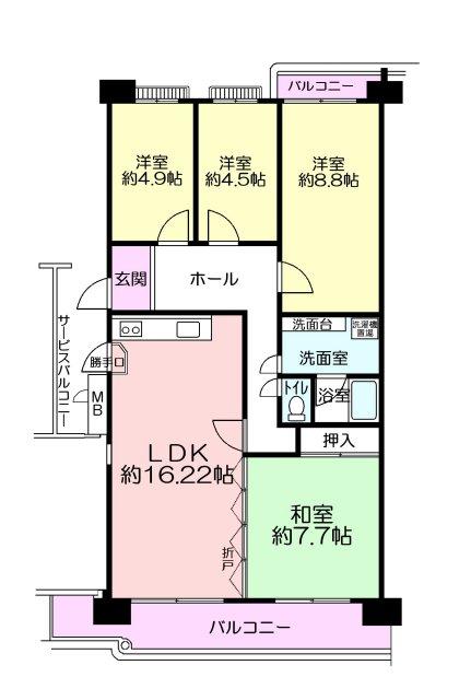 Floor plan. 4LDK, Price 20.8 million yen, Occupied area 98.81 sq m , Balcony area 20.44 sq m