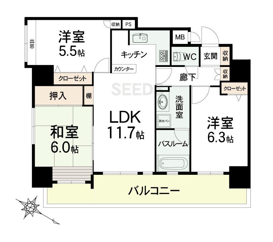 Floor plan. 2LDK + S (storeroom), Price 31,800,000 yen, Occupied area 67.02 sq m , Balcony area 12.64 sq m