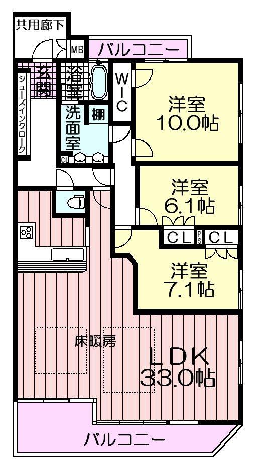 Floor plan. 3LDK, Price 69,800,000 yen, Footprint 123.24 sq m , Balcony area 15.92 sq m