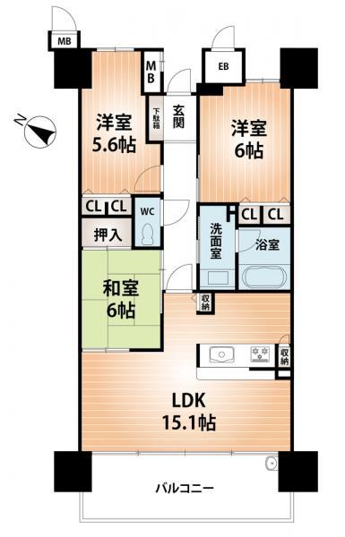 Floor plan. 3LDK, Price 23,900,000 yen, Footprint 70 sq m , Balcony area 11.97 sq m