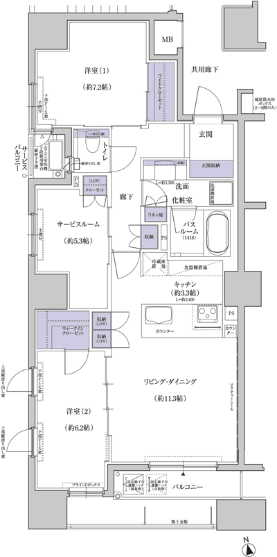 Floor: 2LDK + service room, occupied area: 78.55 sq m, Price: 41.6 million yen