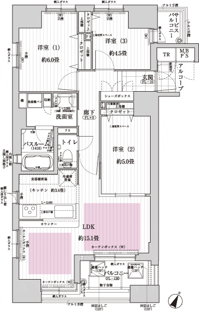 Floor: 3LDK, occupied area: 69.25 sq m, Price: 48,900,000 yen ・ 49,500,000 yen