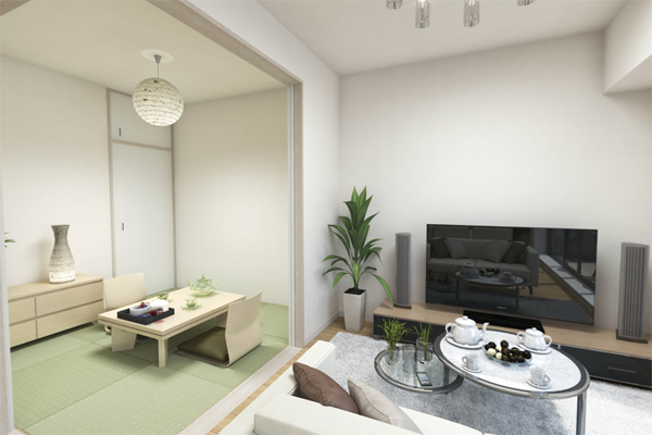 Living.  [Living Japanese-style room] living ・ In the dining and design with a sense of unity, Soothing healing space can also be used as a spacious space. Of course, as a relaxation of the place of the family, Is a space and guest hospitality worthy also space to enjoy the hobby (A type Rendering CG)