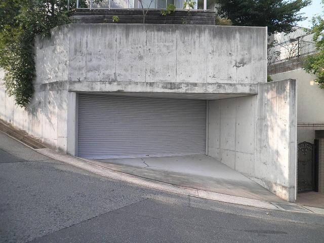 Parking lot. Garage with shutter