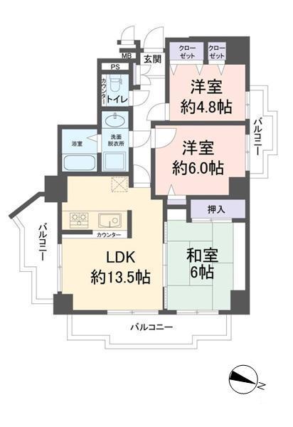 Floor plan. 3LDK, Price 25,900,000 yen, Occupied area 66.54 sq m , Balcony area 17.77 sq m