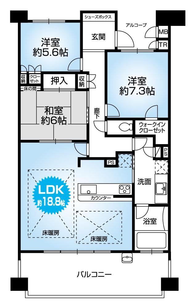 Floor plan. 3LDK, Price 43,800,000 yen, Occupied area 89.46 sq m , 4LDK of balcony area 16.54 sq m room! Housing is fully equipped!