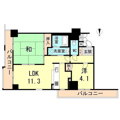 Floor plan. 2LDK, Price 12.9 million yen, Occupied area 62.57 sq m , Balcony area 17.84 sq m