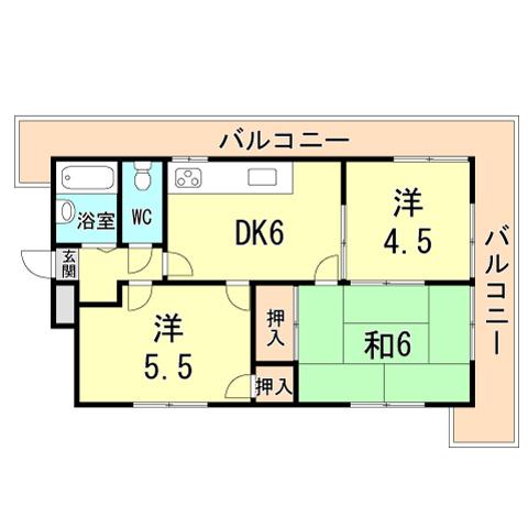 Floor plan. 3DK, Price 9 million yen, Occupied area 42.92 sq m