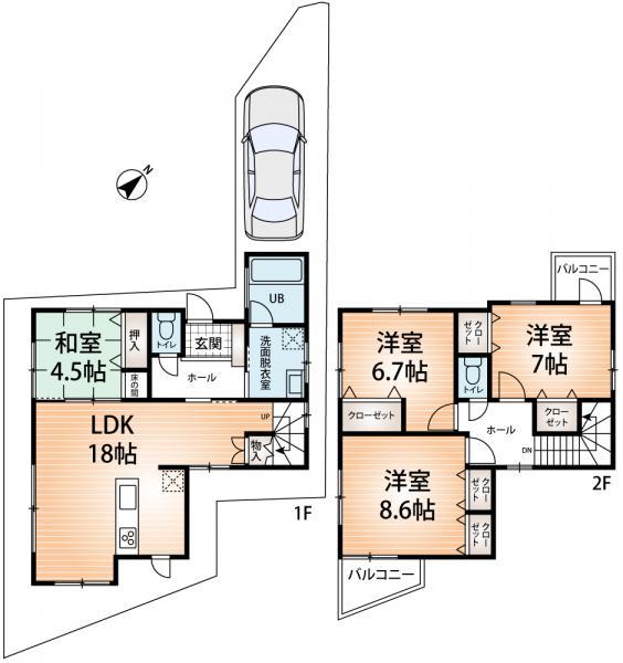 Floor plan. 58,800,000 yen, 4LDK, Land area 103.82 sq m , It is a building area of ​​107.68 sq m each room spacious floor plan! 