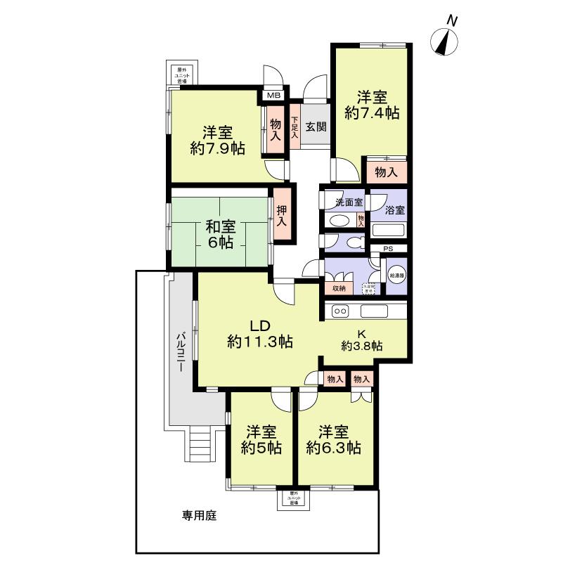 Floor plan. 5LDK, Price 21,800,000 yen, Footprint 108.01 sq m , Balcony area 7.28 sq m