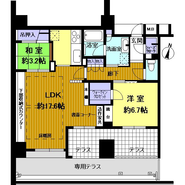 Floor plan. 2LDK, Price 32,800,000 yen, Occupied area 72.33 sq m