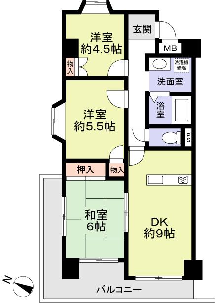 Floor plan. 3LDK, Price 15.9 million yen, Occupied area 57.12 sq m , Balcony area 12.9 sq m